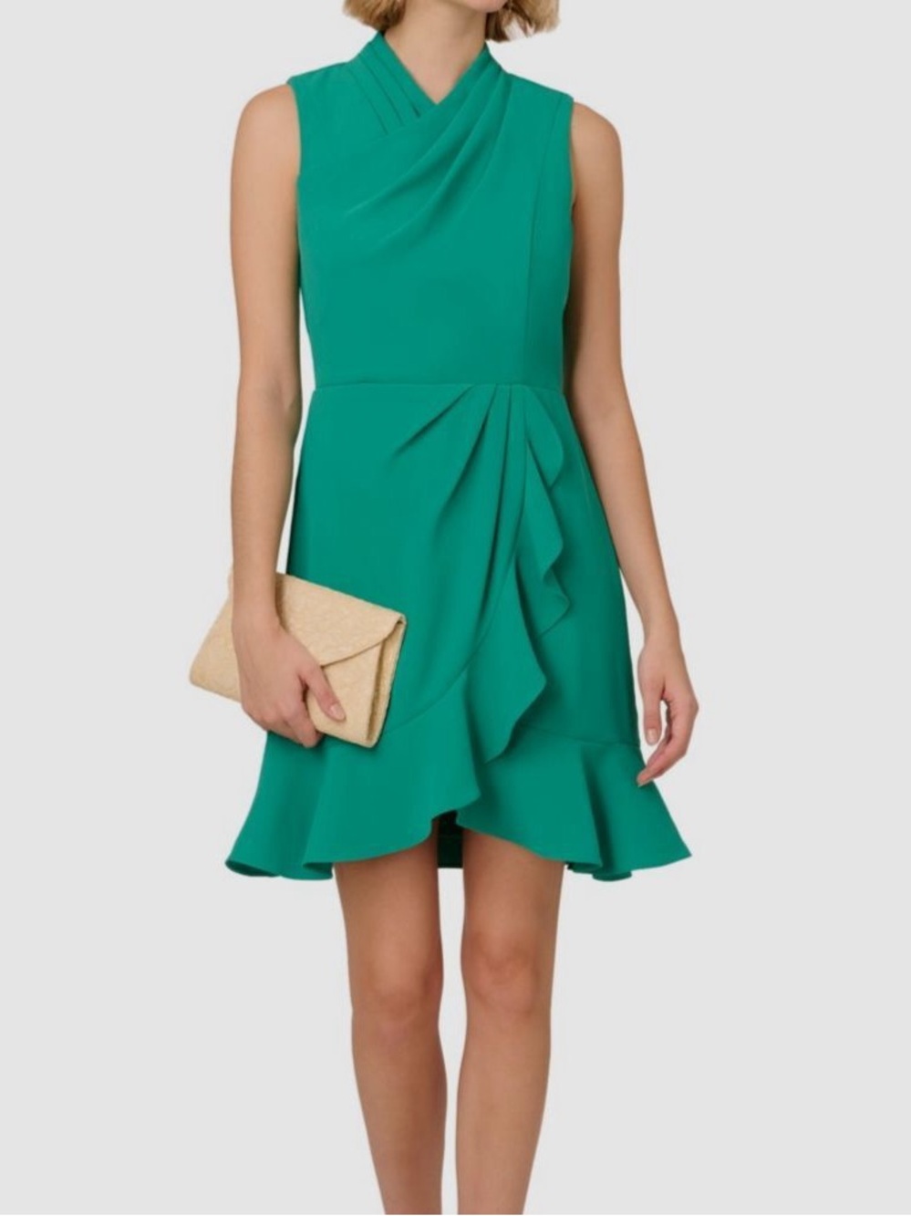 Adrianna Papell Ruffle Wrap Style Dress Womens 8 Pleated Draped Cocktail Office